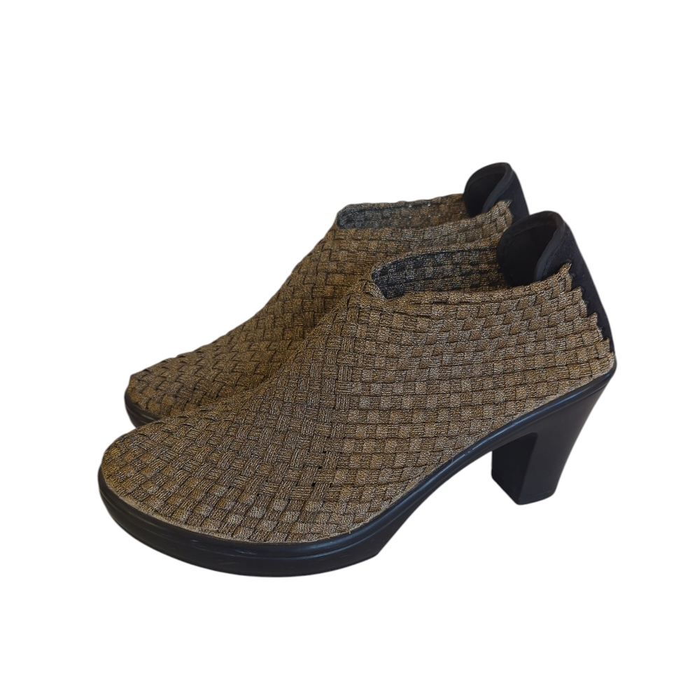 Corkys Hot Woven Stretch Heel Ankle Booties 8 Metallic Bronze Gold Finish